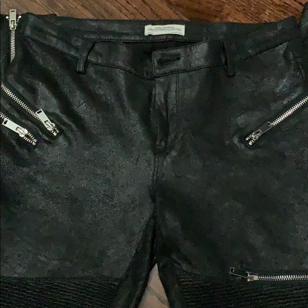 Zara black suede/zipper/polyester leggings